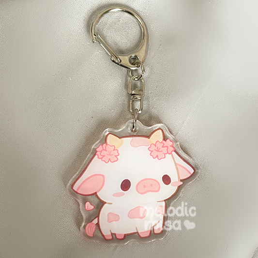 Sakura Cow Keychain