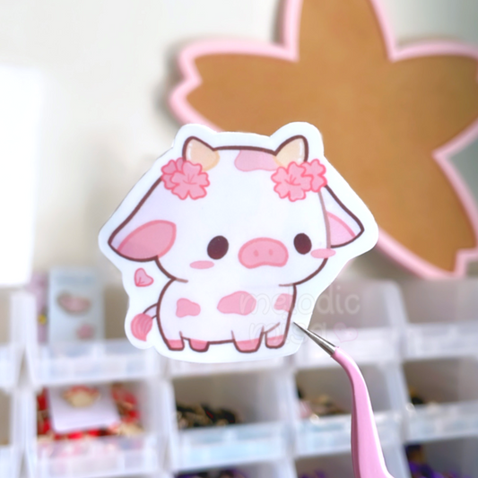 Sakura Cow Sticker