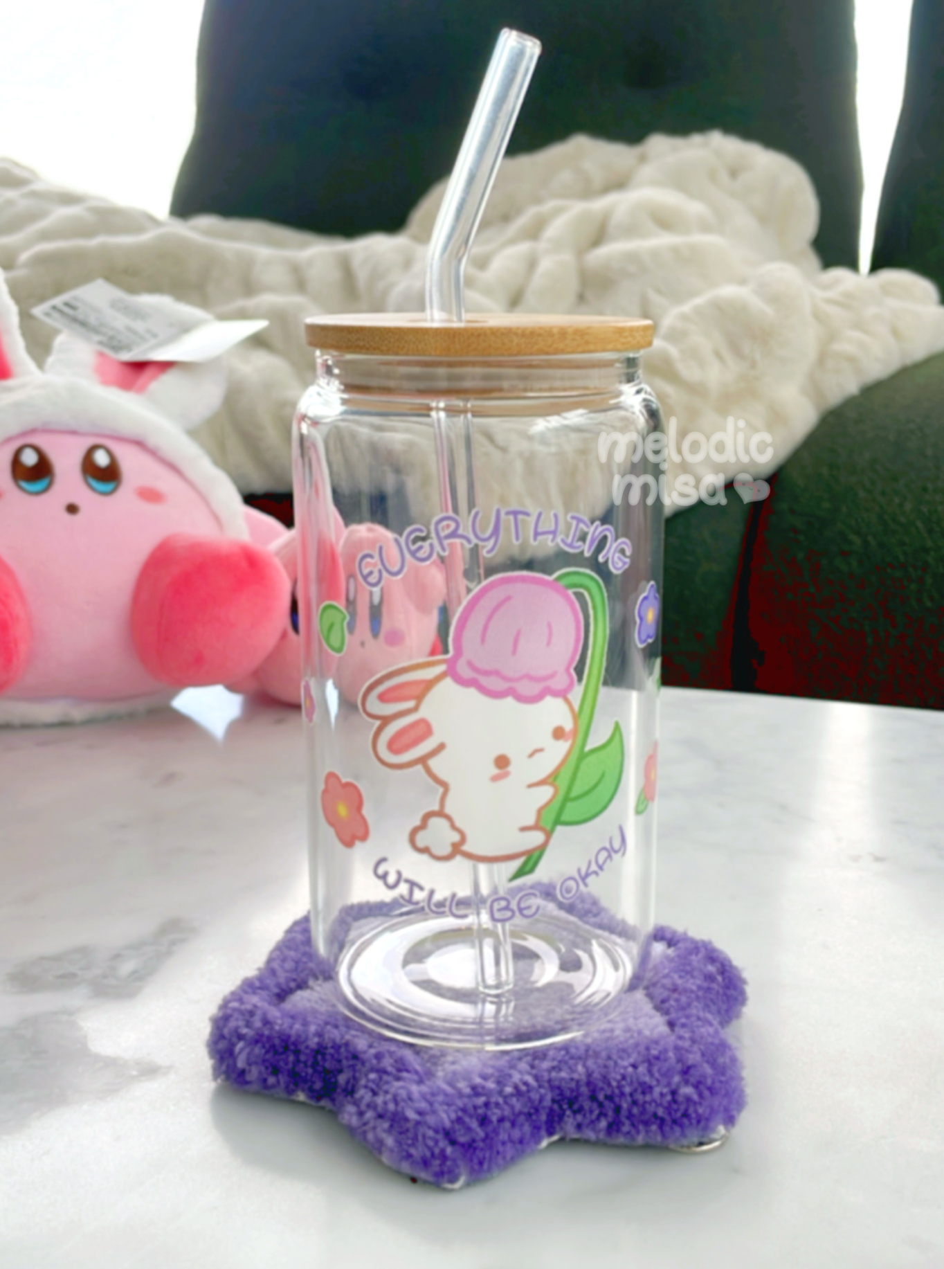 Bunny with Flowers Glass Tumbler