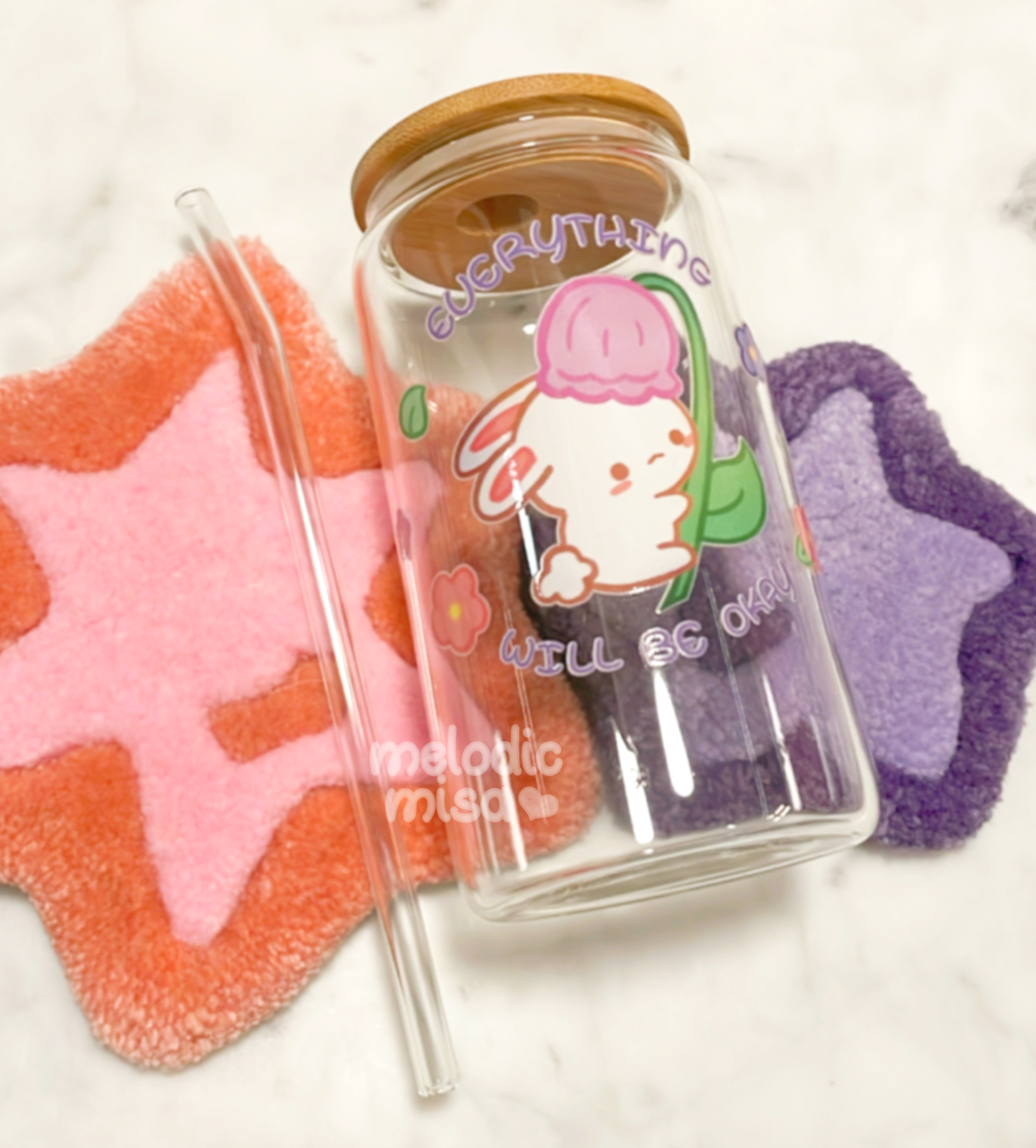 Bunny with Flowers Glass Tumbler