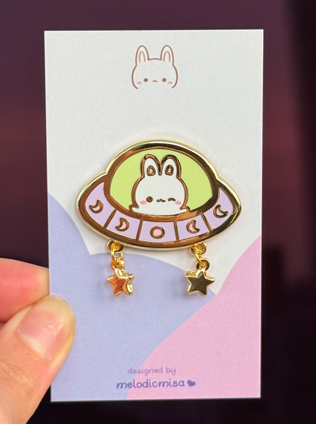 UFO Bunny Enamel Pin with Star Charms